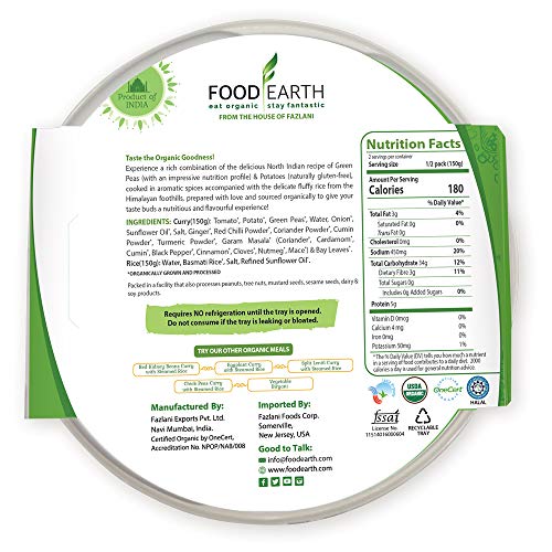 Food Earth Organic Indian Potato &Amp; Peas Curry With Steamed Rice
