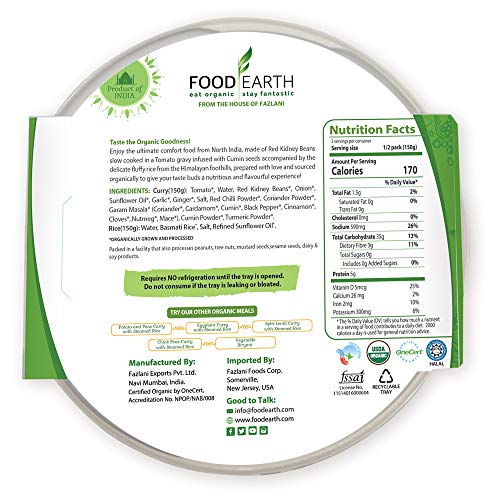 Food Earth Organic Indian Red Kidney Beans Curry With Steamed Ri