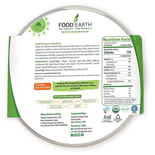 Food Earth Organic Indian Split Lentil Curry With Steamed Rice -