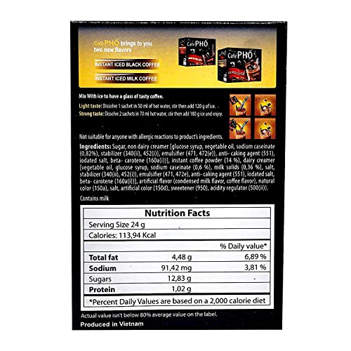 Cafe Pho Vietnamese 3in1 Instant Coffee Mix, Iced Milk Coffee, C...