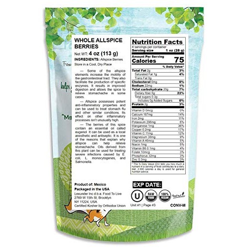 Allspice Berries, 4 Ounces – Whole, Kosher, Raw, Vegan