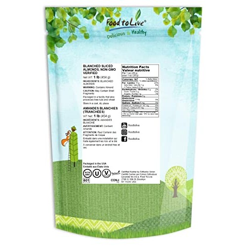 Blanched Sliced Almonds, 1 Pound – Non-GMO Verified, Thinly Slic...