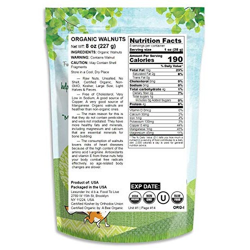 California Organic Walnuts, 8 Ounces - Non-Gmo, No Shell, Kosher