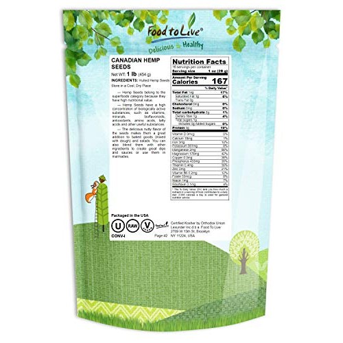 Canadian Hemp Seeds, 1 Pound - Raw Hearts, Hulled, Shelled, Kosh