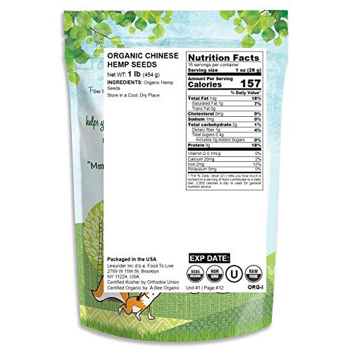 Chinese Organic Hemp Seeds, 1 Pound — Raw Hearts, Hulled, Non-Gm