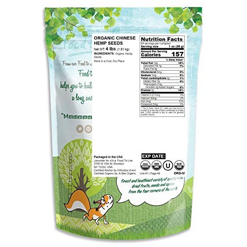 Chinese Organic Hemp Seeds, 4 Pounds — Raw Hearts, Hulled, Non-G