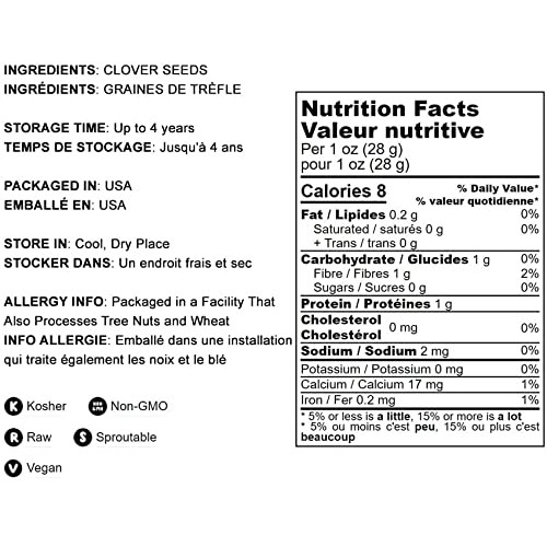 Clover Seeds for Sprouting, 1 Pound – Non-GMO Verified, Pure, Ve...