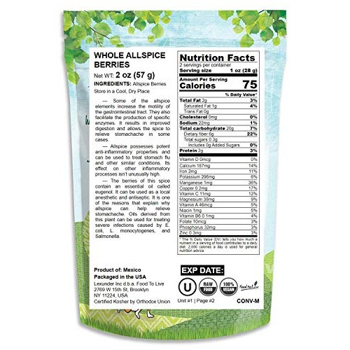 Food To Live Allspice Berries Whole Kosher 2 Ounces