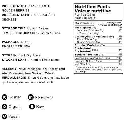 Food to Live Organic Golden Berries, 8 Ounces Non-GMO, Whole Dri...
