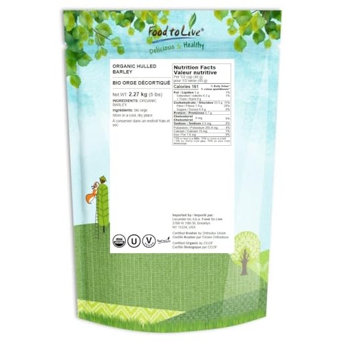 Food to Live Organic Hulled Barley, 5 Pounds Non-GMO, 100% Whole...