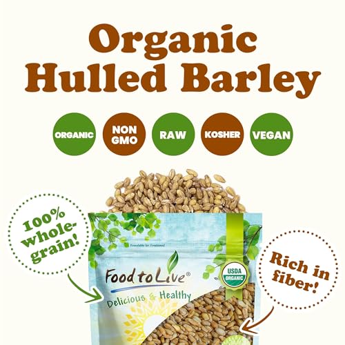 Food to Live Organic Hulled Barley, 5 Pounds Non-GMO, 100% Whole...