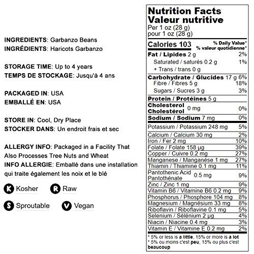 Garbanzo Beans/Chickpea, 5 Pounds - Kosher, Low Sodium, Dry, Bulk