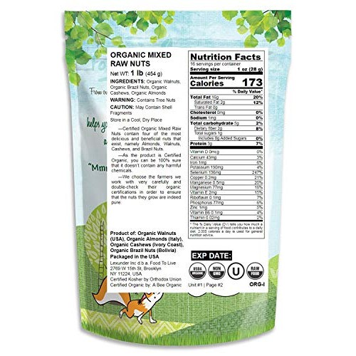 Healthy Mix Of Certified Organic Raw Nuts By Food To Live Cashe