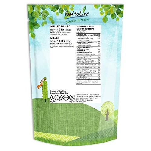 Hulled Millet, 1.5 Pounds - Whole Grain Seeds, Kosher, Raw, Bulk