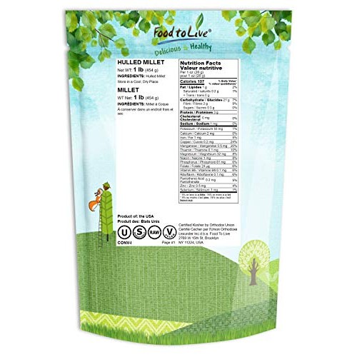 Hulled Millet, 1 Pound - Whole Grain Seeds, Kosher, Raw, Bulk, P