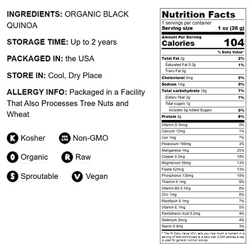 Organic Black Quinoa, 3 Pounds – Non-GMO, Whole Grain, Sproutabl...