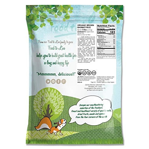 Organic Brown Basmati Rice, 5 Pounds - Raw, Non-Gmo, Kosher, Bulk