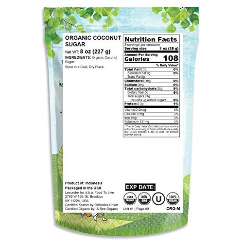 Organic Brown Coconut Sugar, 8 Ounces - Non-Gmo, Pure Palm Sugar