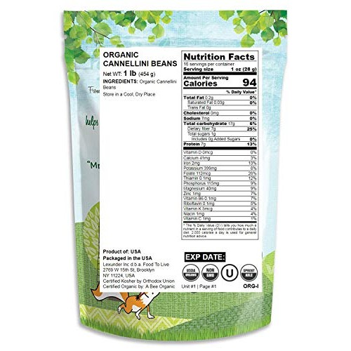 Organic Cannellini Beans, 1 Pound - Raw, Dried, Non-Gmo, Kosher,