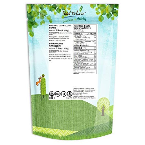 Organic Cannellini Beans, 3 Pounds - Raw, Dried, Non-Gmo, Kosher