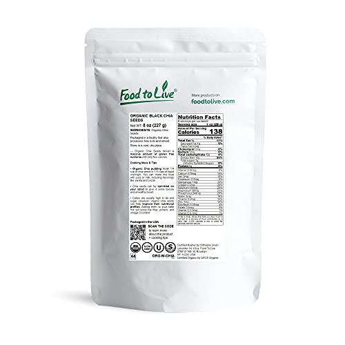 Organic Chia Seeds, 8 Ounces — Black, Vegan, Kosher, Non-Gmo, Gr