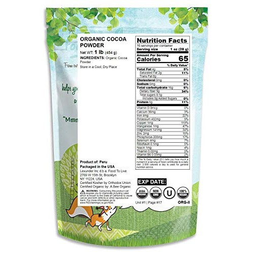 Organic Cocoa Powder, 1 Pound - Natural, Unsweetened, Non-Dutche