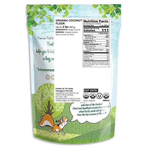 Organic Coconut Flour, 2 Pounds - Non-Gmo, Kosher, Raw, Vegan, U