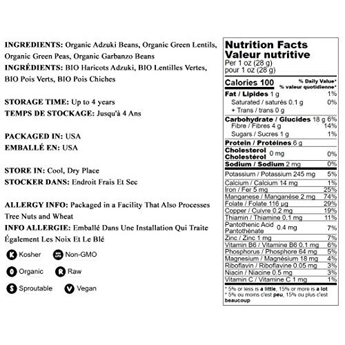 Organic Crunchy Mix Of Sprouting Beans, 1 Pound - Non-Gmo, Koshe