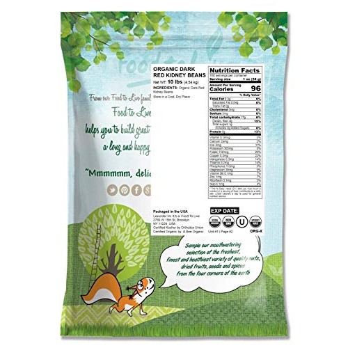 Organic Dark Red Kidney Beans, 10 Pounds - Non-Gmo, Kosher, Raw,