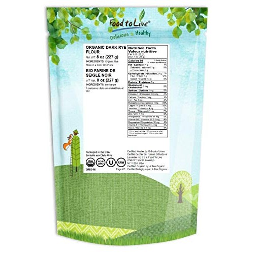 Organic Dark Rye Flour, 8 Ounces - Whole Grain, Non-Gmo, Kosher,