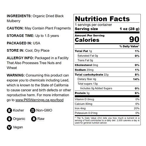 Organic Dried Black Mulberries, 2 Pounds - Non-GMO, Raw Fruit, U...