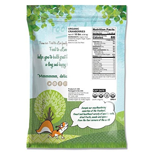 Organic Dried Cranberries, 10 Pounds — Non-Gmo, Kosher, Unsulfur