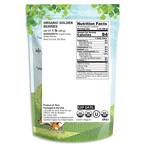 Organic Dried Golden Berries, 1 Pound - Non-Gmo, Kosher, Raw, Ve