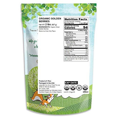 Organic Dried Golden Berries, 2 Pounds - Non-Gmo, Kosher, Raw, V Organic Dried Golden Berries, 2 Pounds - Non-Gmo, Kosher, Raw, V
