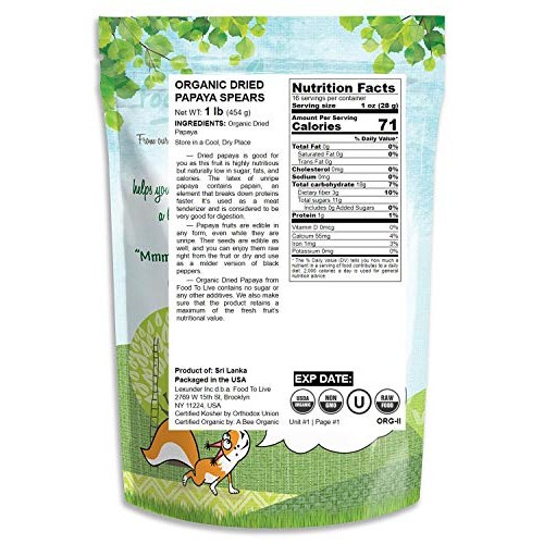 Organic Dried Papaya Spears, 1 Pound - Non-Gmo, Kosher, Unsulfur