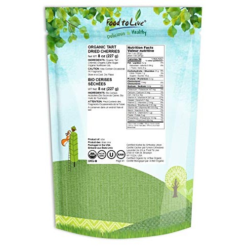 Organic Dried Tart Cherries, 8 Ounces — Lightly Sweetened, Pitte