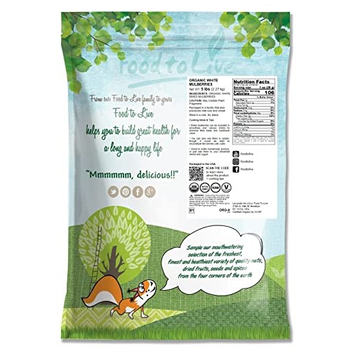 Organic Dried White Mulberries, 5 Pounds - Non-GMO, Unsulfured, ...