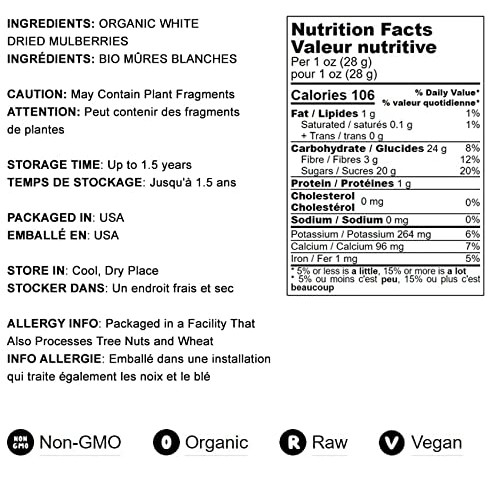 Organic Dried White Mulberries, 5 Pounds - Non-GMO, Unsulfured, ...