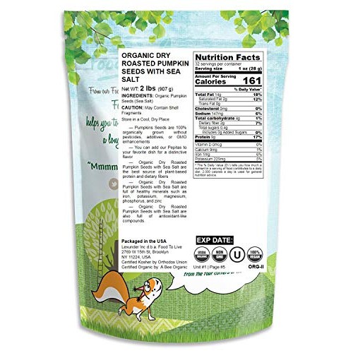 Organic Dry Roasted Pumpkin Seeds With Sea Salt, 2 Pounds — Non-