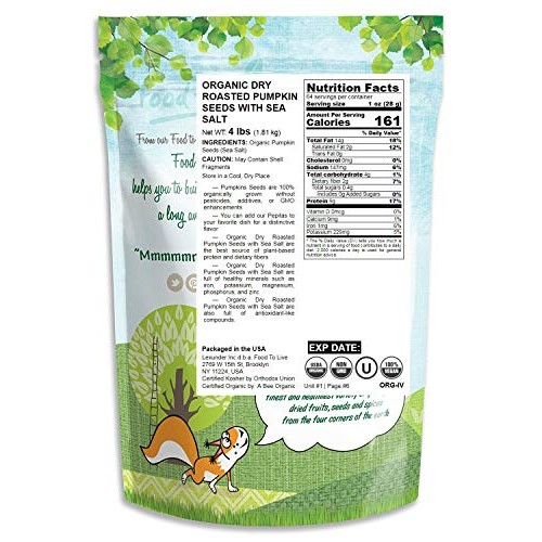 Organic Dry Roasted Pumpkin Seeds With Sea Salt, 4 Pounds — Non-