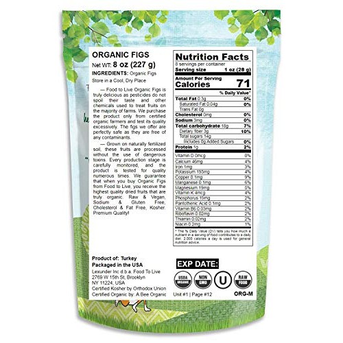 Organic Figs, 8 Ounces - Non-Gmo, Kosher, Raw, Vegan