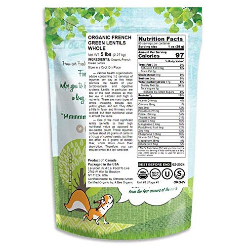 Organic French Green Lentils By Food To Live Whole Dry Beans, N