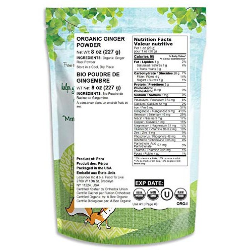 Organic Ginger Root Powder, 8 Ounces - Non-Gmo, Kosher, Bulk, Ra