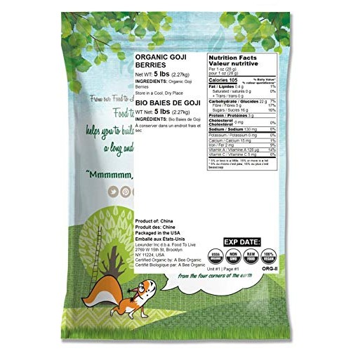 Organic Goji Berries, 5 Pounds - Sun Dried, Large And Juicy, Non