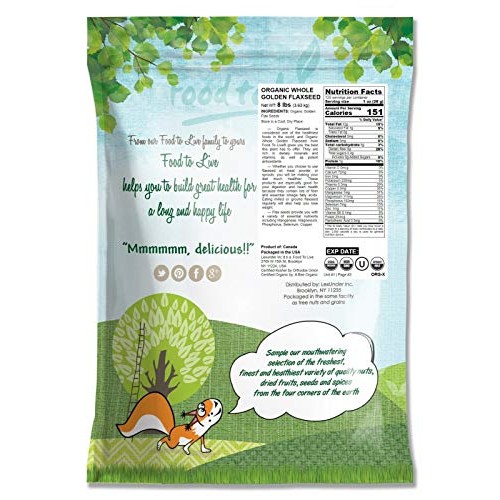Organic Golden Whole Flax Seeds, 8 Pounds