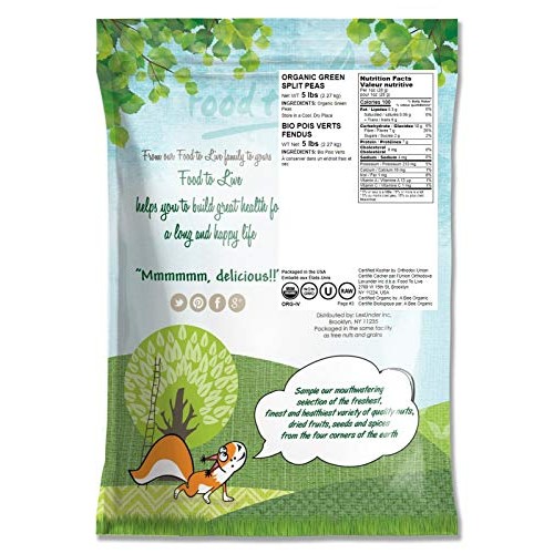 Organic Green Split Peas, 5 Pounds - Non-Gmo, Kosher, Raw, Dried