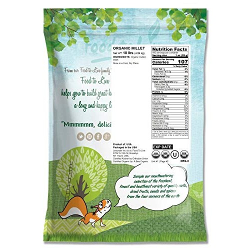 Organic Hulled Millet, 10 Pounds — Whole Grain Seeds, Non-Gmo, K