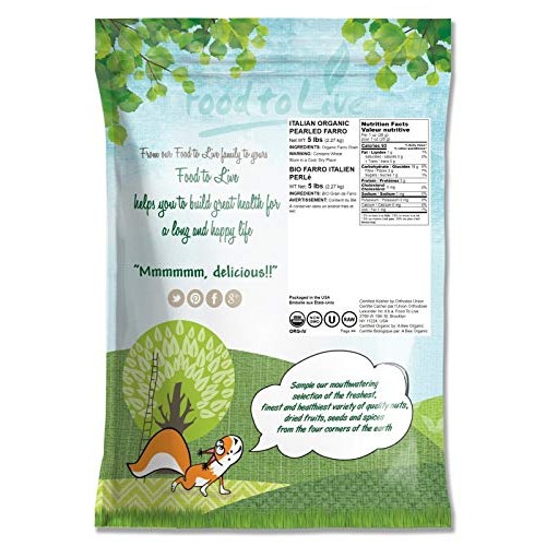 Organic Italian Pearled Farro, 5 Pounds - Non-Gmo, Kosher, Vegan