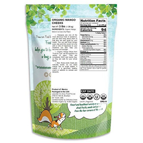 Organic Mango Cheeks By Food To Live Dried, Non-Gmo, Kosher, Un
