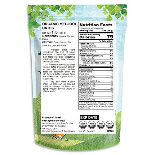 Organic Medjool Dates, 1 Pound - Non-Gmo, Raw, Vegan